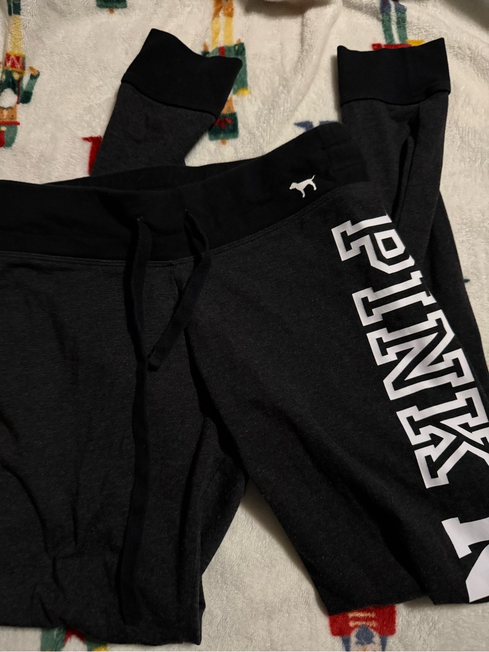 PINK Victoria's Secret Black Logo Lounge Leggings with Drawstring